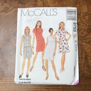 UNCUT McCall's 8753 A-line Dress Top Skirt Sewing Pattern, Sz 8, 10, 12